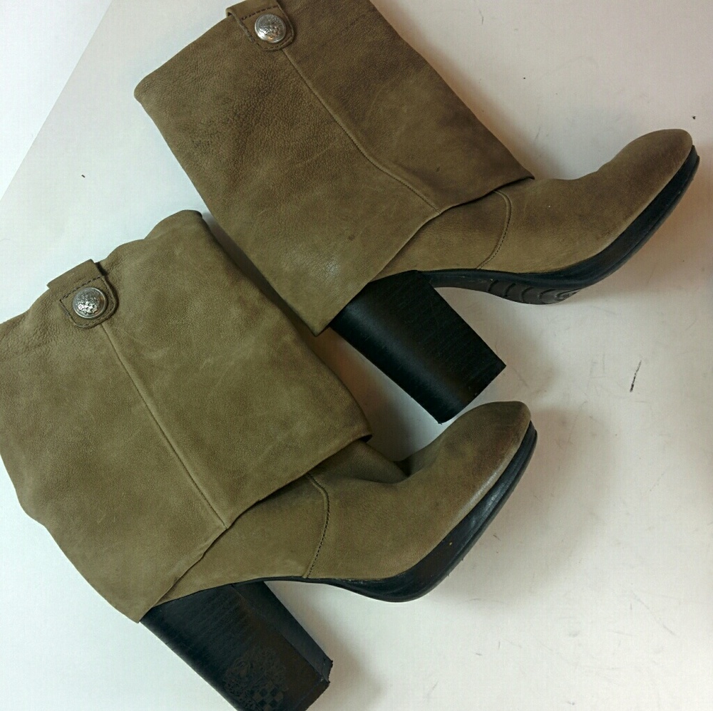 Vince Camuto Nubuck Taupe Leather Foldover Mid Cal
